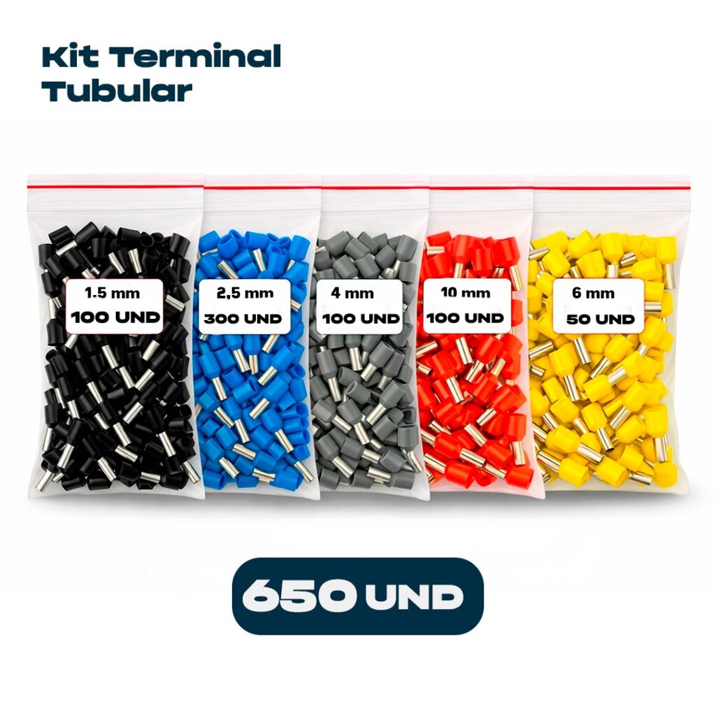 Kit Terminal Tubular Ilhós Pré-Isolado 1,5/2,5/4/6/10mm - 650un Cobre Eletrolítico - Imagem 1
