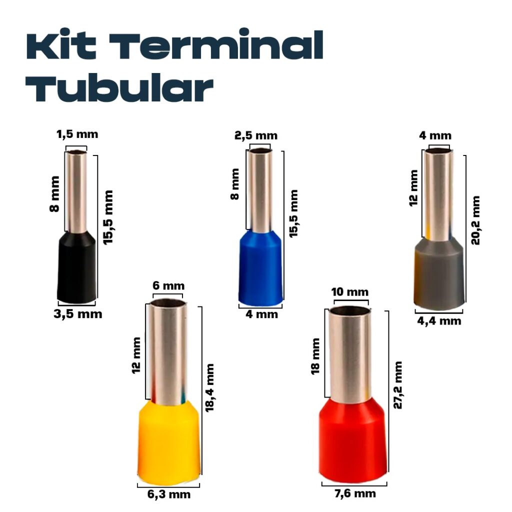 Kit Terminal Tubular Ilhós Pré-Isolado 1,5/2,5/4/6/10mm - 650un Cobre Eletrolítico - Imagem 3