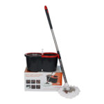 Mop Giratório Preto Cesto Em Inox Cabo De 140cm 13 Litros