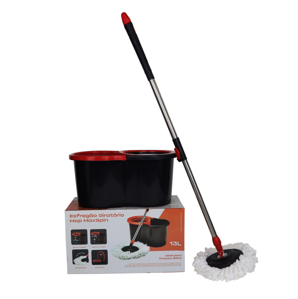 Mop Giratório Preto Cesto Em Plástico Cabo 140cm 13 litros - Imagem 1